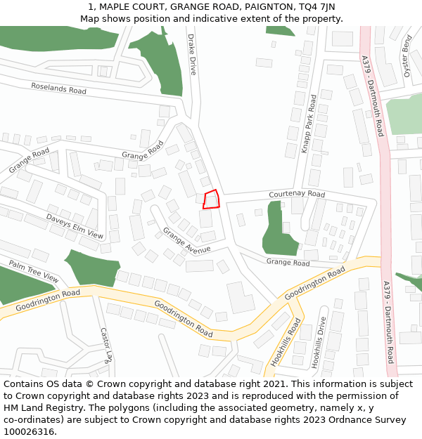 1, MAPLE COURT, GRANGE ROAD, PAIGNTON, TQ4 7JN: Location map and indicative extent of plot