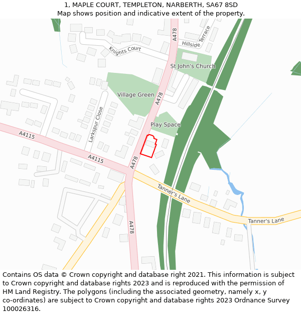1, MAPLE COURT, TEMPLETON, NARBERTH, SA67 8SD: Location map and indicative extent of plot