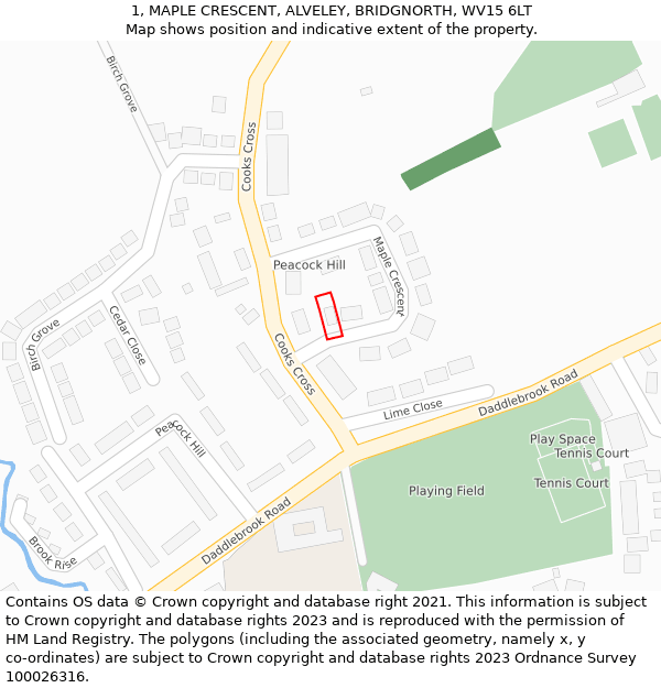1, MAPLE CRESCENT, ALVELEY, BRIDGNORTH, WV15 6LT: Location map and indicative extent of plot