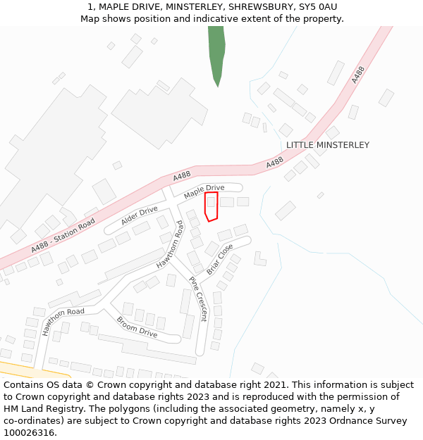 1, MAPLE DRIVE, MINSTERLEY, SHREWSBURY, SY5 0AU: Location map and indicative extent of plot