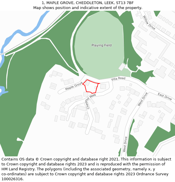 1, MAPLE GROVE, CHEDDLETON, LEEK, ST13 7BF: Location map and indicative extent of plot