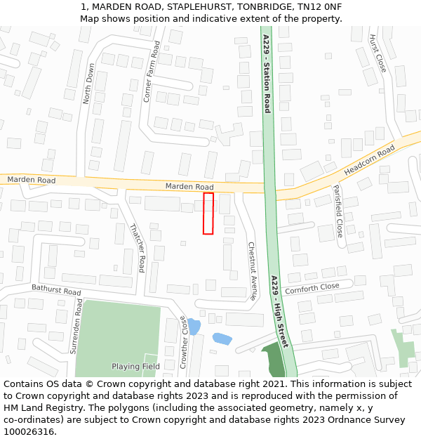 1, MARDEN ROAD, STAPLEHURST, TONBRIDGE, TN12 0NF: Location map and indicative extent of plot