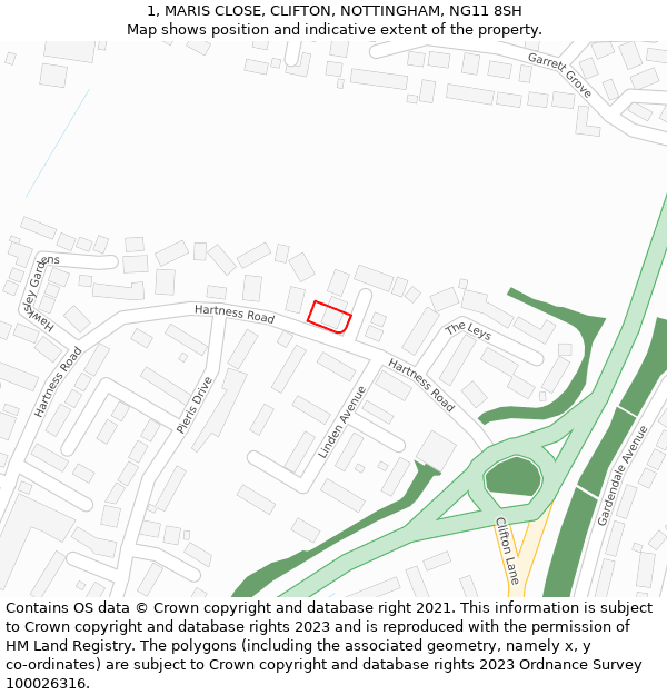 1, MARIS CLOSE, CLIFTON, NOTTINGHAM, NG11 8SH: Location map and indicative extent of plot