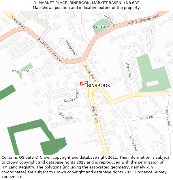 1, MARKET PLACE, BINBROOK, MARKET RASEN, LN8 6DE: Location map and indicative extent of plot