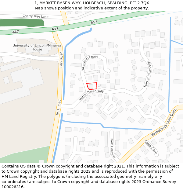 1, MARKET RASEN WAY, HOLBEACH, SPALDING, PE12 7QX: Location map and indicative extent of plot