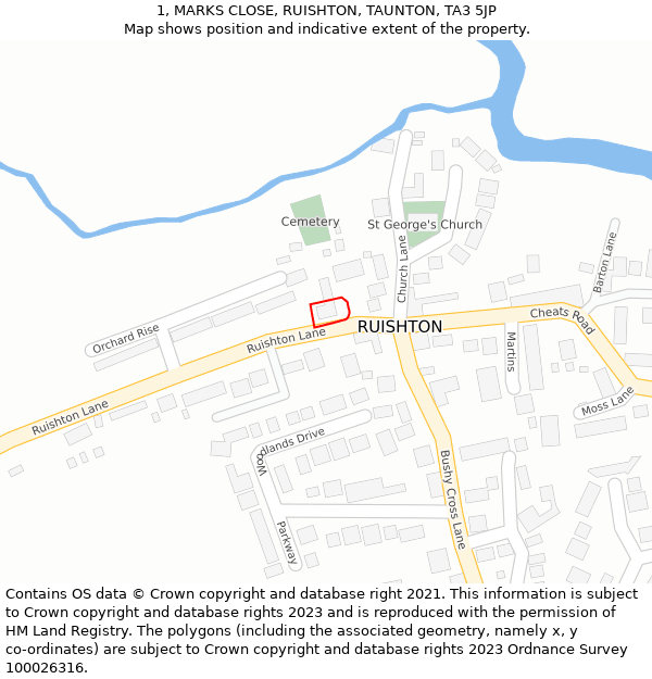 1, MARKS CLOSE, RUISHTON, TAUNTON, TA3 5JP: Location map and indicative extent of plot