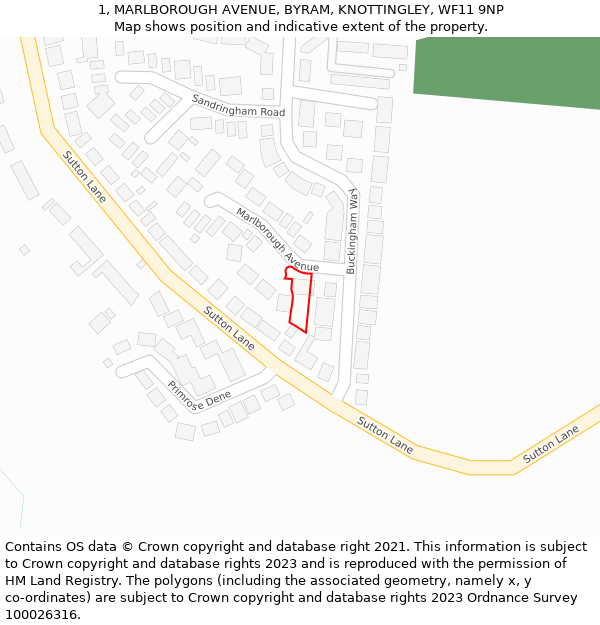 1, MARLBOROUGH AVENUE, BYRAM, KNOTTINGLEY, WF11 9NP: Location map and indicative extent of plot