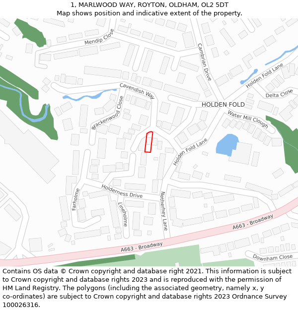 1, MARLWOOD WAY, ROYTON, OLDHAM, OL2 5DT: Location map and indicative extent of plot