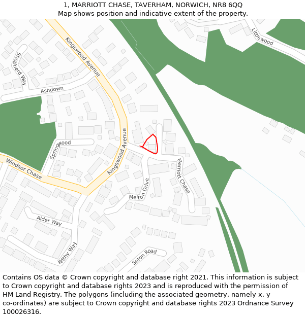 1, MARRIOTT CHASE, TAVERHAM, NORWICH, NR8 6QQ: Location map and indicative extent of plot