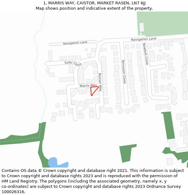 1, MARRIS WAY, CAISTOR, MARKET RASEN, LN7 6JJ: Location map and indicative extent of plot