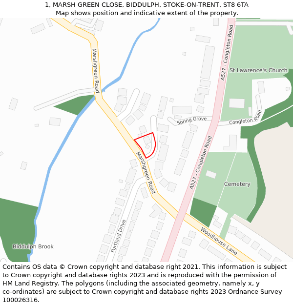 1, MARSH GREEN CLOSE, BIDDULPH, STOKE-ON-TRENT, ST8 6TA: Location map and indicative extent of plot