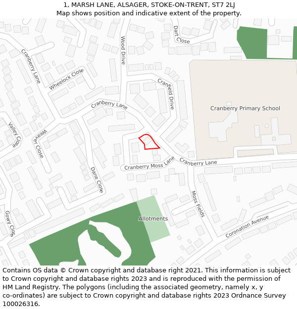 1, MARSH LANE, ALSAGER, STOKE-ON-TRENT, ST7 2LJ: Location map and indicative extent of plot