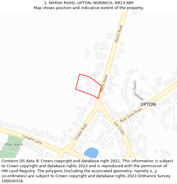 1, MARSH ROAD, UPTON, NORWICH, NR13 6BP: Location map and indicative extent of plot