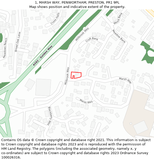 1, MARSH WAY, PENWORTHAM, PRESTON, PR1 9PL: Location map and indicative extent of plot