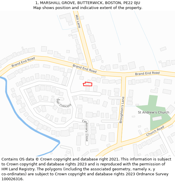 1, MARSHALL GROVE, BUTTERWICK, BOSTON, PE22 0JU: Location map and indicative extent of plot