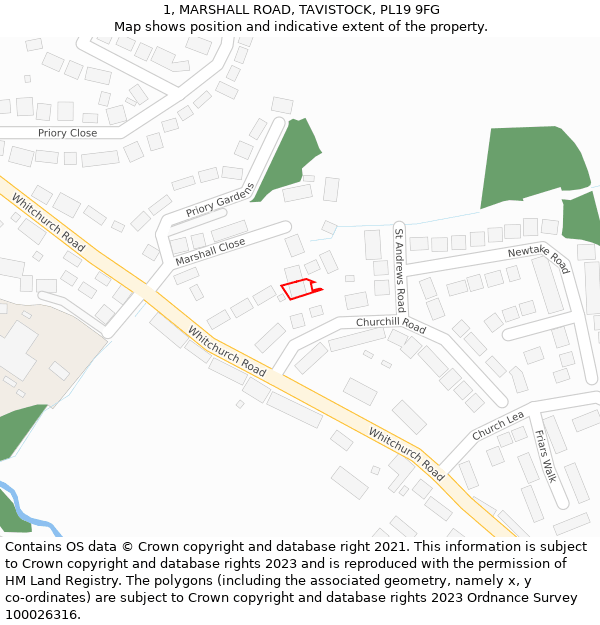 1, MARSHALL ROAD, TAVISTOCK, PL19 9FG: Location map and indicative extent of plot