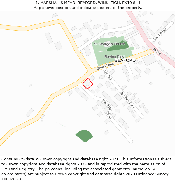 1, MARSHALLS MEAD, BEAFORD, WINKLEIGH, EX19 8LH: Location map and indicative extent of plot