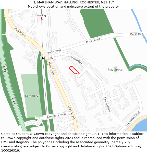 1, MARSHAM WAY, HALLING, ROCHESTER, ME2 1LY: Location map and indicative extent of plot