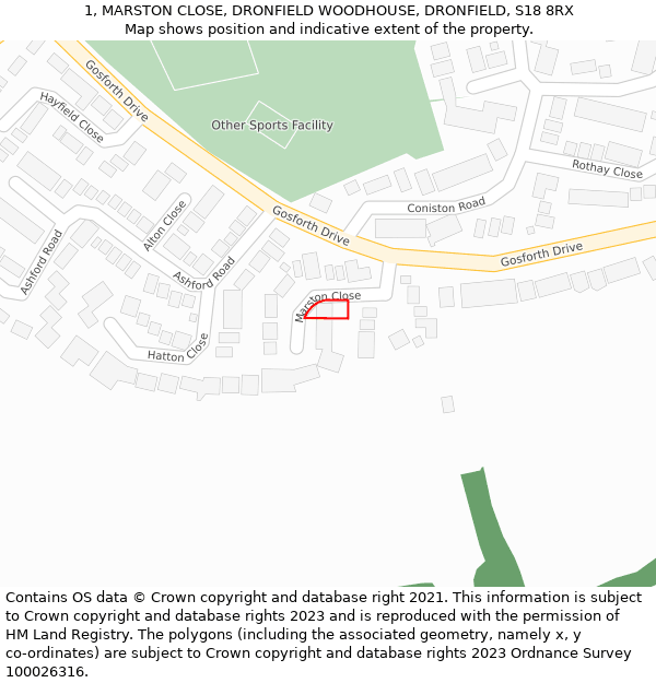 1, MARSTON CLOSE, DRONFIELD WOODHOUSE, DRONFIELD, S18 8RX: Location map and indicative extent of plot