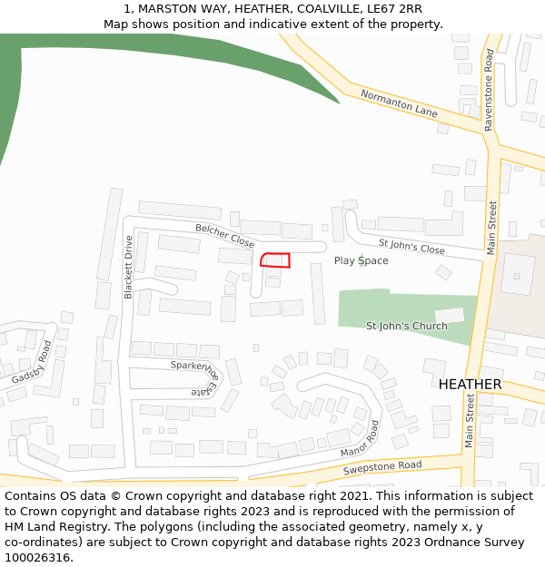 1, MARSTON WAY, HEATHER, COALVILLE, LE67 2RR: Location map and indicative extent of plot