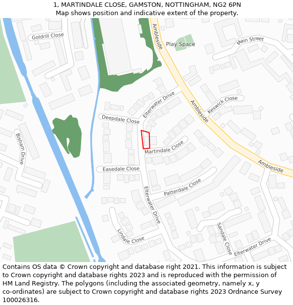 1, MARTINDALE CLOSE, GAMSTON, NOTTINGHAM, NG2 6PN: Location map and indicative extent of plot