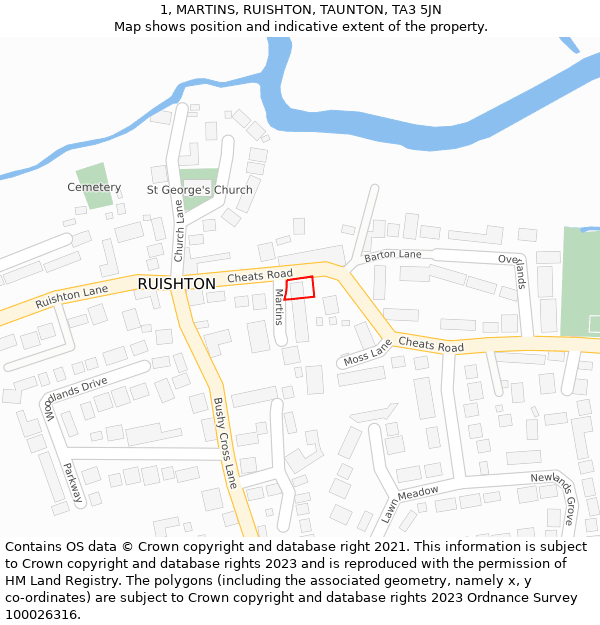 1, MARTINS, RUISHTON, TAUNTON, TA3 5JN: Location map and indicative extent of plot