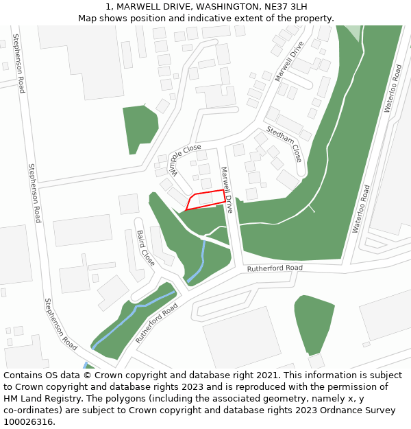 1, MARWELL DRIVE, WASHINGTON, NE37 3LH: Location map and indicative extent of plot