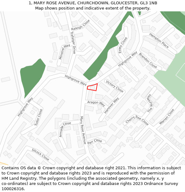 1, MARY ROSE AVENUE, CHURCHDOWN, GLOUCESTER, GL3 1NB: Location map and indicative extent of plot