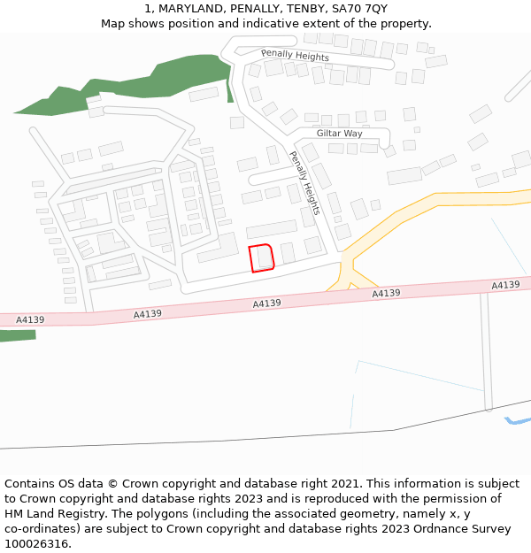 1, MARYLAND, PENALLY, TENBY, SA70 7QY: Location map and indicative extent of plot