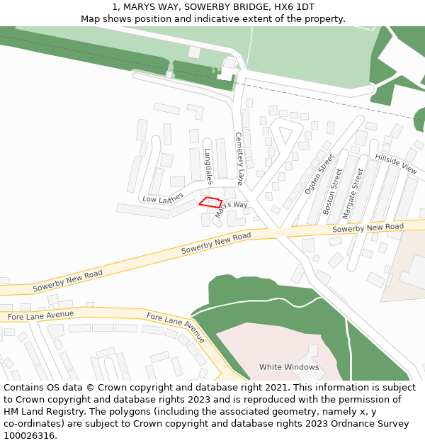 1, MARYS WAY, SOWERBY BRIDGE, HX6 1DT: Location map and indicative extent of plot