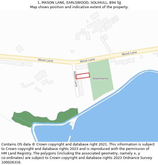 1, MASON LANE, EARLSWOOD, SOLIHULL, B94 5JJ: Location map and indicative extent of plot