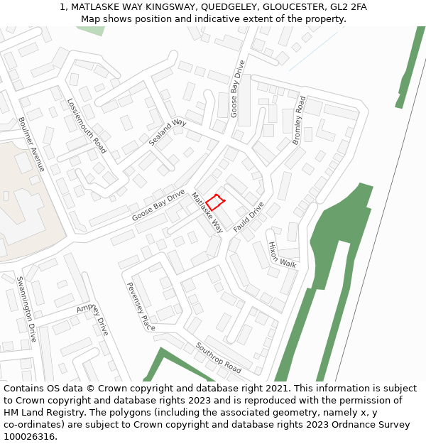 1, MATLASKE WAY KINGSWAY, QUEDGELEY, GLOUCESTER, GL2 2FA: Location map and indicative extent of plot