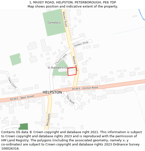 1, MAXEY ROAD, HELPSTON, PETERBOROUGH, PE6 7DP: Location map and indicative extent of plot