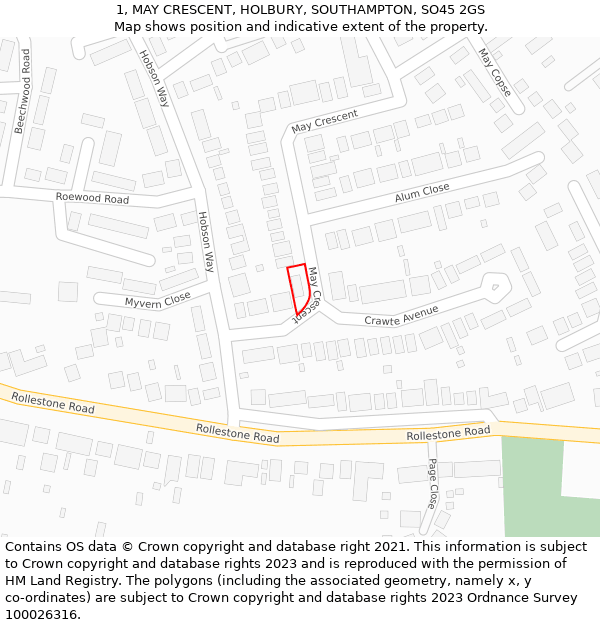 1, MAY CRESCENT, HOLBURY, SOUTHAMPTON, SO45 2GS: Location map and indicative extent of plot