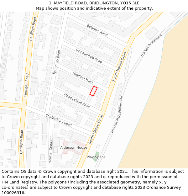 1, MAYFIELD ROAD, BRIDLINGTON, YO15 3LE: Location map and indicative extent of plot
