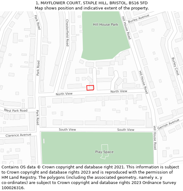 1, MAYFLOWER COURT, STAPLE HILL, BRISTOL, BS16 5FD: Location map and indicative extent of plot