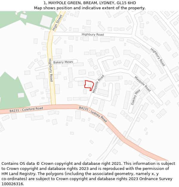 1, MAYPOLE GREEN, BREAM, LYDNEY, GL15 6HD: Location map and indicative extent of plot