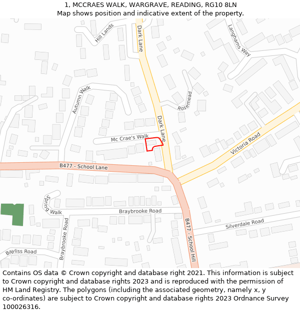 1, MCCRAES WALK, WARGRAVE, READING, RG10 8LN: Location map and indicative extent of plot