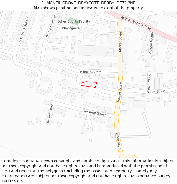 1, MCNEIL GROVE, DRAYCOTT, DERBY, DE72 3NE: Location map and indicative extent of plot