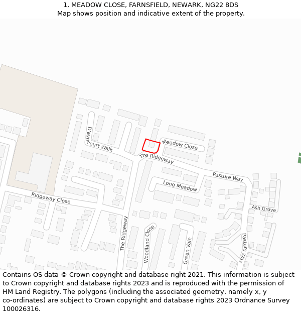 1, MEADOW CLOSE, FARNSFIELD, NEWARK, NG22 8DS: Location map and indicative extent of plot
