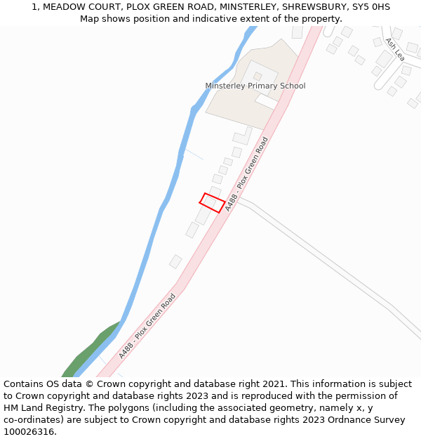 1, MEADOW COURT, PLOX GREEN ROAD, MINSTERLEY, SHREWSBURY, SY5 0HS: Location map and indicative extent of plot