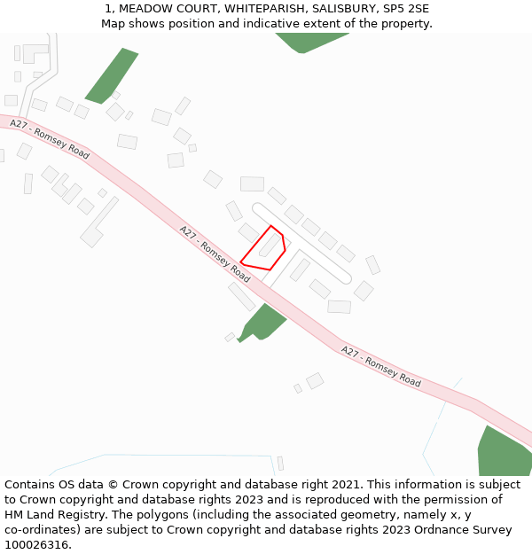 1, MEADOW COURT, WHITEPARISH, SALISBURY, SP5 2SE: Location map and indicative extent of plot