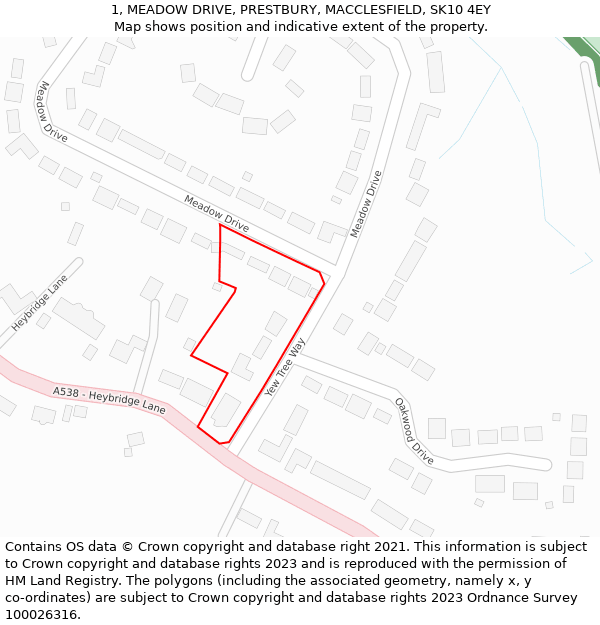 1, MEADOW DRIVE, PRESTBURY, MACCLESFIELD, SK10 4EY: Location map and indicative extent of plot