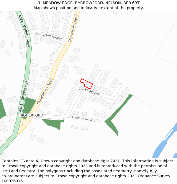 1, MEADOW EDGE, BARROWFORD, NELSON, BB9 6BT: Location map and indicative extent of plot