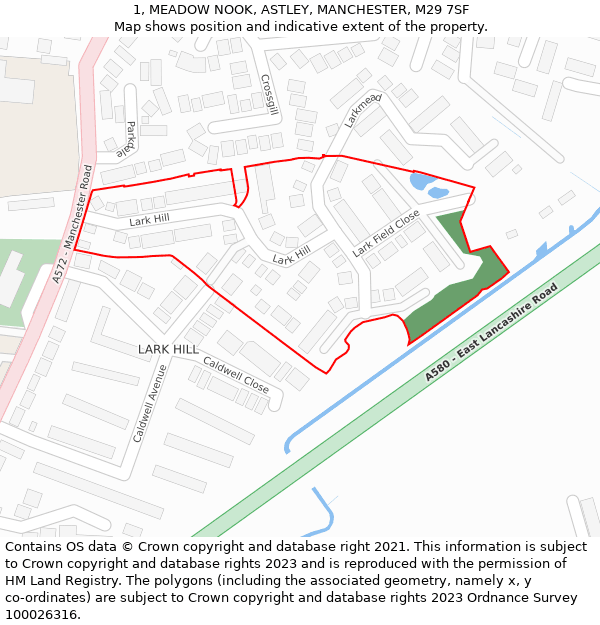 1, MEADOW NOOK, ASTLEY, MANCHESTER, M29 7SF: Location map and indicative extent of plot