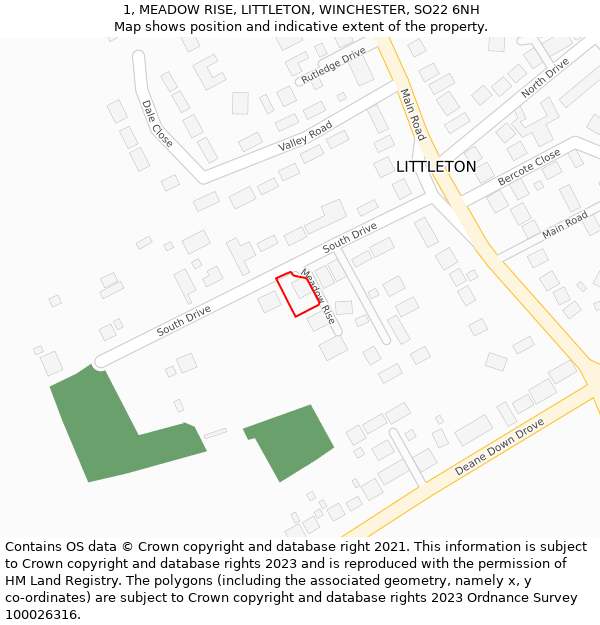 1, MEADOW RISE, LITTLETON, WINCHESTER, SO22 6NH: Location map and indicative extent of plot