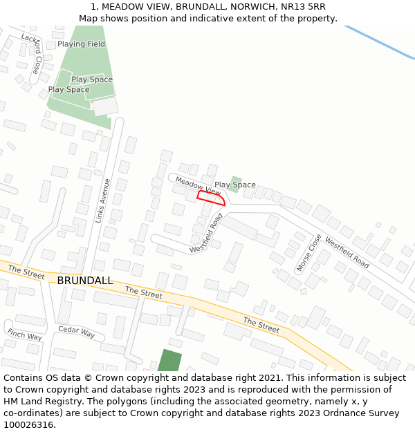 1, MEADOW VIEW, BRUNDALL, NORWICH, NR13 5RR: Location map and indicative extent of plot