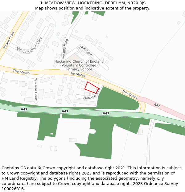 1, MEADOW VIEW, HOCKERING, DEREHAM, NR20 3JS: Location map and indicative extent of plot