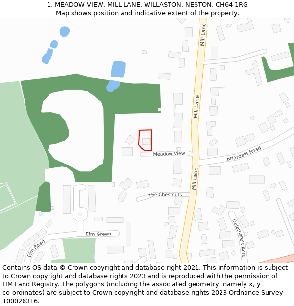 1, MEADOW VIEW, MILL LANE, WILLASTON, NESTON, CH64 1RG: Location map and indicative extent of plot