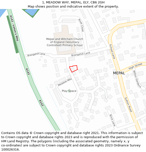 1, MEADOW WAY, MEPAL, ELY, CB6 2GH: Location map and indicative extent of plot